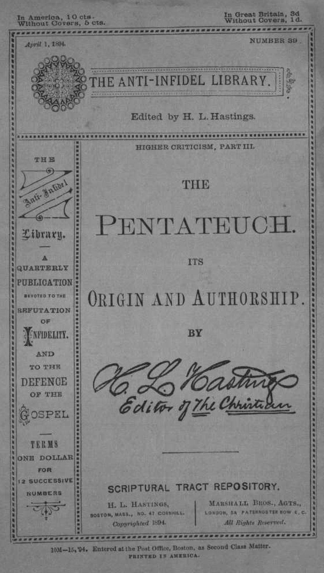 The Pentateuch: Its Origin and Authorship